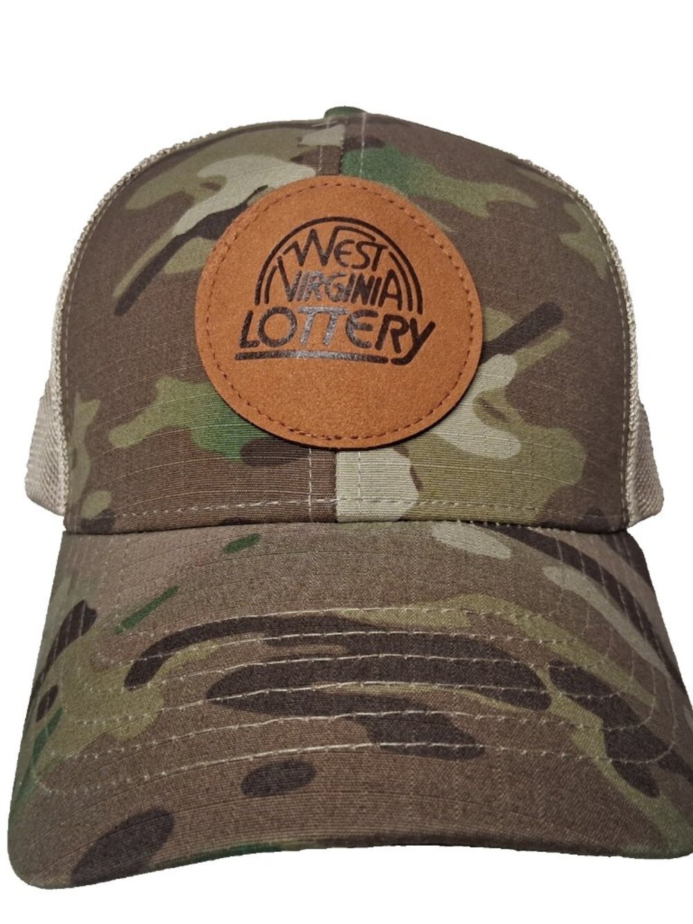 West Virginia Lottery Cap Hat Green Tan Camo Camouflage Rip Stop Mesh Back